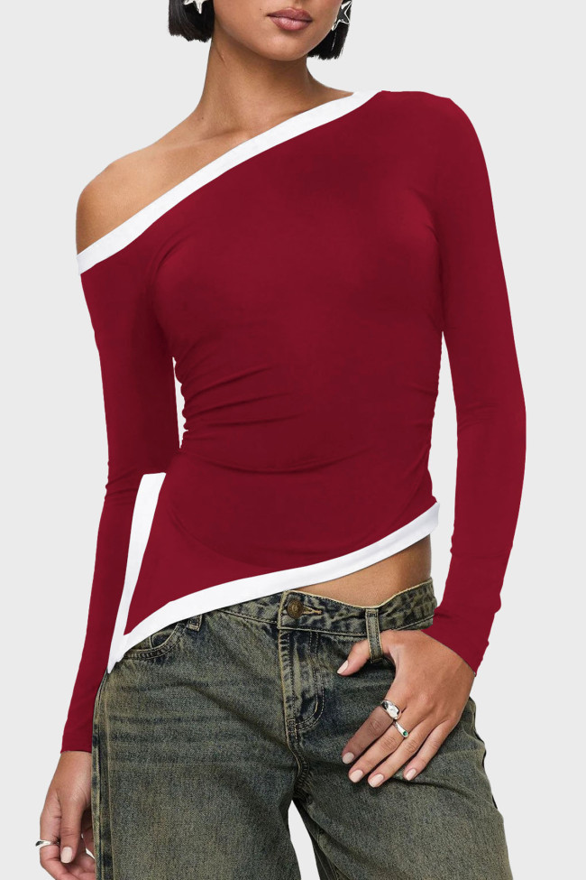 Off Shoulder Long Sleeved Slim Fit T-Shirt