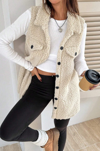 Imitation Lamb Wool Lapel Button Sleeveless Vest
