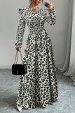 Leopard Print Long Sleeved Waist Cinching Dress