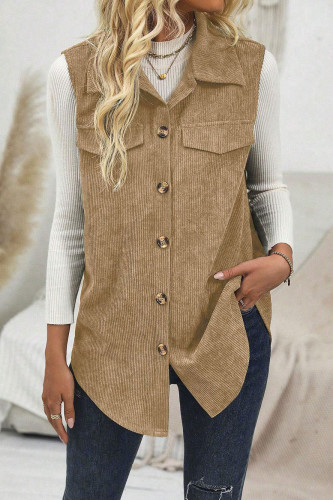 Corduroy Solid Color Lapel Cardigan Sleeveless Vest