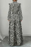 Leopard Print Long Sleeved Waist Cinching Dress