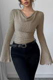 Solid Color Flared Long Sleeved Knitted Sweater
