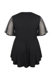 Large Size V-neck Solid Color Flying Short Sleeved Shirt