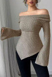 Solid Color Flared Long Sleeved Knitted Sweater