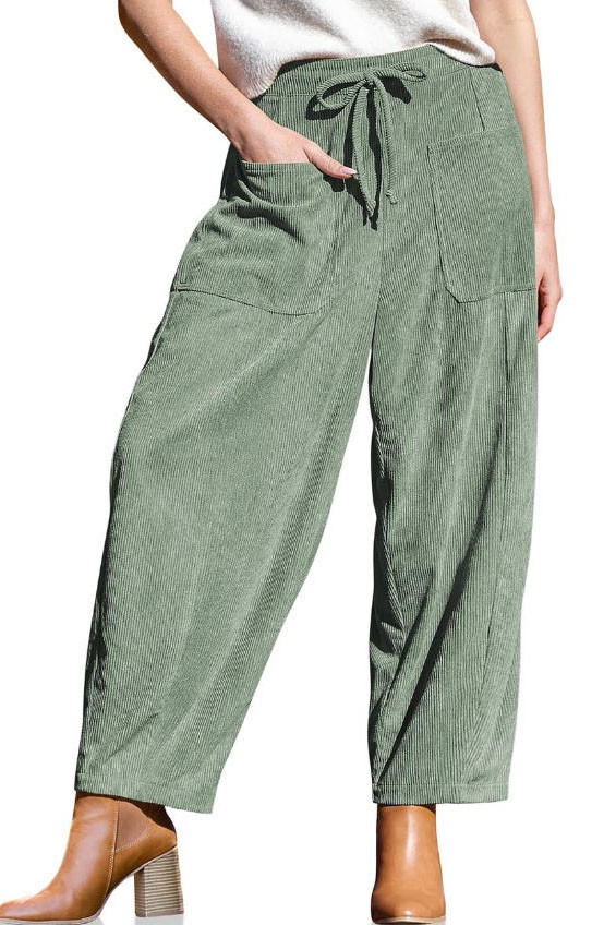 Corduroy Solid Color Elastic Waist Harem Pants