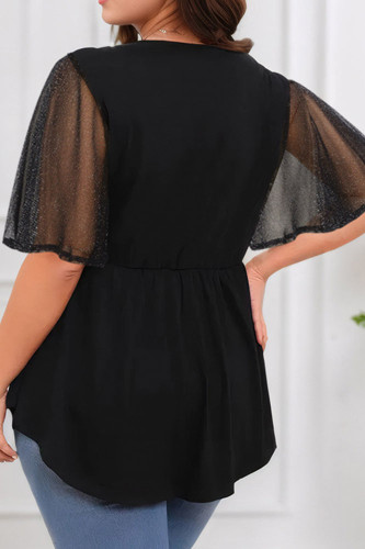 Large Size V-neck Solid Color Flying Short Sleeved Shirt