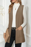 Solid Color Pocket Sleeveless Cardigan Vest