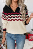 Christmas Printed Lapel Long Sleeved Sweater