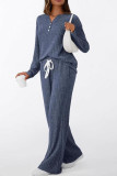 V-neck Solid Color Shirt Pants Two-piece Set