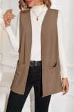 Solid Color Pocket Sleeveless Cardigan Vest