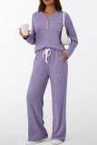 V-neck Solid Color Shirt Pants Two-piece Set