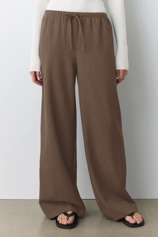 Solid Color Elastic Waist Straight Leg Pants
