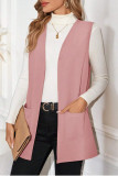 Solid Color Pocket Sleeveless Cardigan Vest