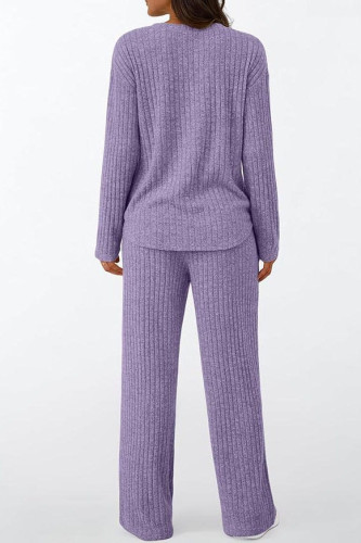 V-neck Solid Color Shirt Pants Two-piece Set