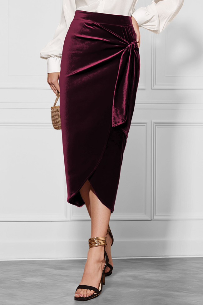 Velvet Solid Color Commuting Skirt