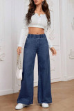 Retro Solid Color High Waisted Wide Leg Jeans
