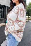 Flower Print Round Neck Long Sleeved Sweater