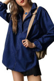 Solid Color Lapel Long Sleeved Denim Shirt