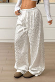 Satin Leopard Print Jacquard Elastic Waisted Straight Leg Pants