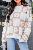 Flower Print Round Neck Long Sleeved Sweater