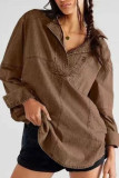 Solid Color Lapel Long Sleeved Denim Shirt