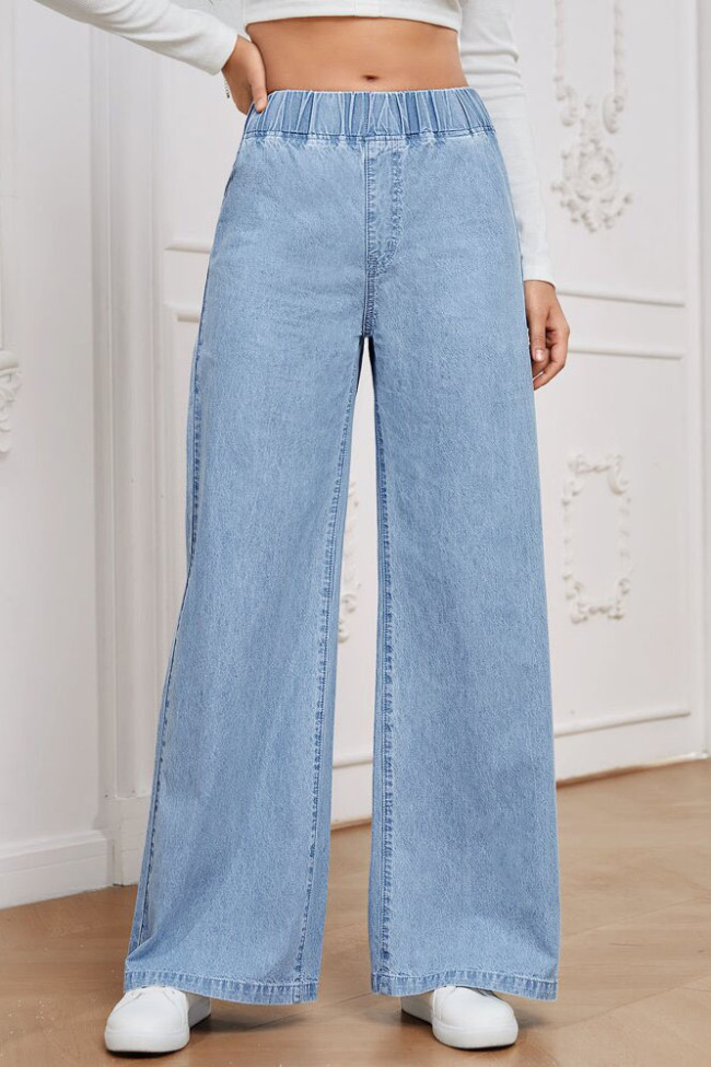 Retro Solid Color High Waisted Wide Leg Jeans