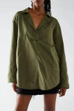 Solid Color Lapel Long Sleeved Denim Shirt