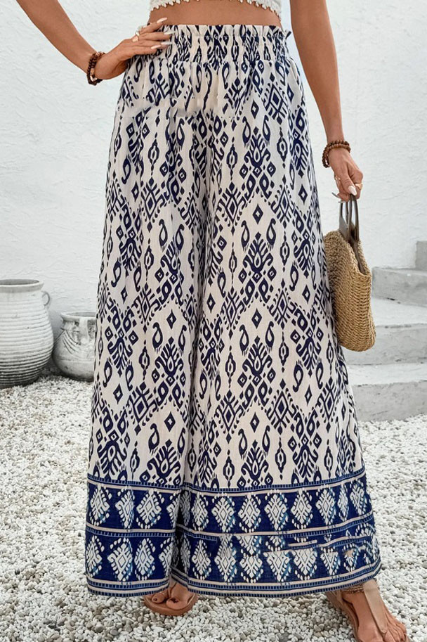 Bohemian Print High Elastic Waist Wide Leg Pants