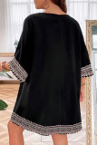 Large Size Retro V-neck Seven Quarter Sleeve Dress