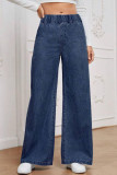 Retro Solid Color High Waisted Wide Leg Jeans