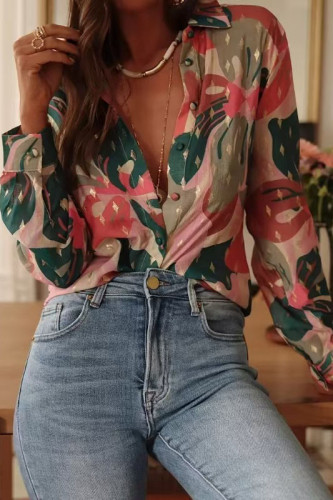 Autumn Winter Long Sleeved Printed Lapel Shirt 