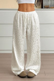 Satin Leopard Print Jacquard Elastic Waisted Straight Leg Pants
