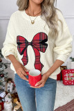 Christmas Bow Print Round Neck Long Sleeved Sweater