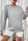 Velvet Round Neck Light Gray Long Sleeved Sweatshirt