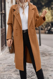 Solid Color Lapel Long Sleeved Cinched Woolen Jacket