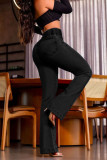 Large Size Solid Color High Elastic Waist Flared Jeans