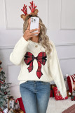 Christmas Bow Print Round Neck Long Sleeved Sweater