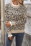 Vintage Leopard Print Lace Round Neck Long Sleeved Sweater