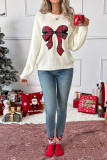 Christmas Bow Print Round Neck Long Sleeved Sweater