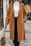 Solid Color Lapel Long Sleeved Cinched Woolen Jacket