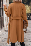 Solid Color Lapel Long Sleeved Cinched Woolen Jacket