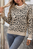 Vintage Leopard Print Lace Round Neck Long Sleeved Sweater