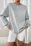 Velvet Round Neck Light Gray Long Sleeved Sweatshirt