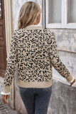 Vintage Leopard Print Lace Round Neck Long Sleeved Sweater