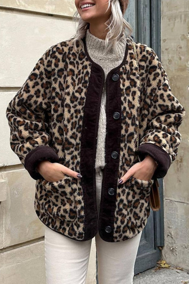 Retro Leopard Print Long Sleeved Button Up Cardigan