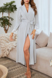 Solid Color Lace Trimmed Long Sleeved Nightgown