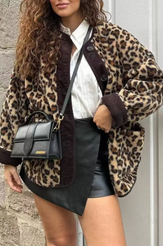 Retro Leopard Print Long Sleeved Button Up Cardigan