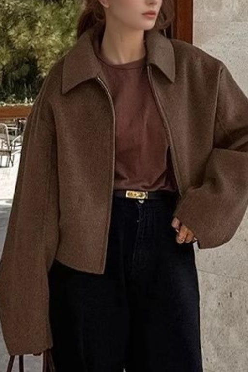 Retro Solid Color Lapel Long-sleeved Cardigan Coat