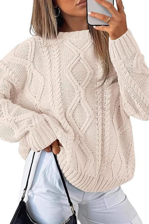 Solid Color Loose Round Neck Long Sleeved Sweater