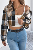 Lapel Plaid Printed Long Sleeved Sweater Jacket